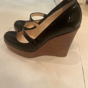 Christian Louboutin Black Patent Wedges with Wooden Heel